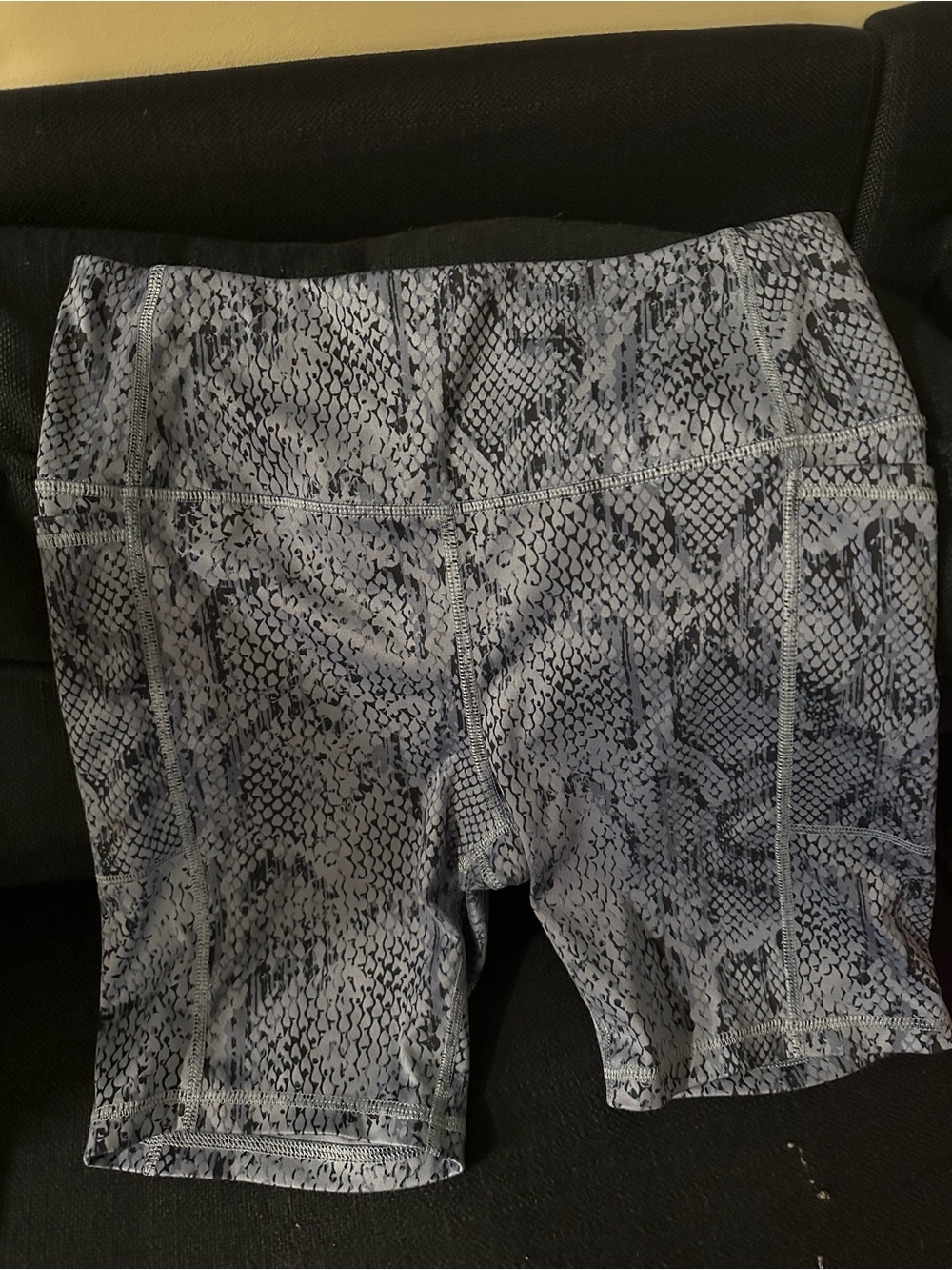 Blue Snakeskin Biker Shorts with Pockets